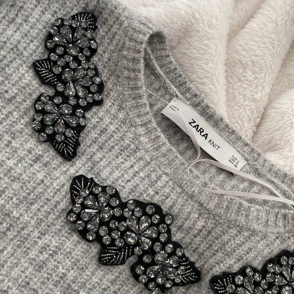 Zara Grey Rhinestone Sweater - Picture 2 of 3